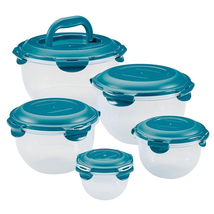 Rachael Ray Leak-Proof Nestable Container Food Storage Bin Set, 10-Piece Round, Teal Lid