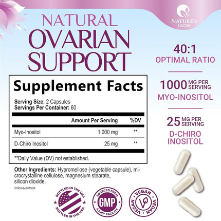 Myo-Inositol & D-Chiro Inositol Blend - Premium 40:1 Ratio - Ovarian Support for Women - Natural Supplement, Vitamin B8, Vegan, and USA Bottled - 120 Capsules