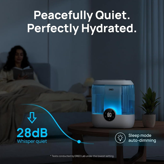 DREO 6L Humidifiers for Bedroom, Quiet Supersized Cool Mist Ultrasonic Humidifier with Diffuser, 60 Hour Runtime for Home, Nursery, Plant, Blue