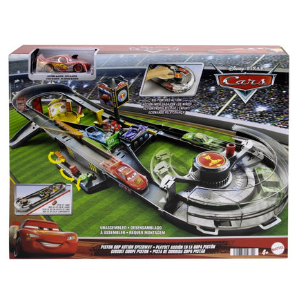 Mattel Disney and Pixar Cars Track Set, Piston Cup Action Speedway Playset with 1:55 Scale Lightning McQueen Die-Cast Toy Car, HPD81