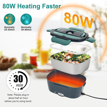 SOHIDA Electric Lunch Box Food Heater, 80W Portable Warmer (Green)