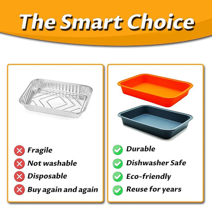 QHAND Drip Pans for Weber - Grill Accessories for Weber Genesis, Spirit, Q Series - Reusable Silicone Grill Grease Tray Liners for Ninja Woodfire Grill - 8.5" x 6" - 2 Pack - Gray & Orange