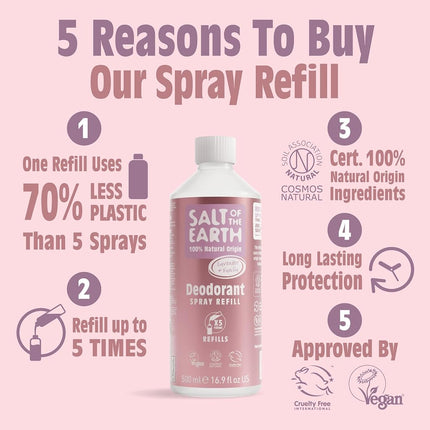 Salt Of The Earth Natural Deodorant Spray Refill Pack, Lavender & Vanilla - Vegan, Long-Lasting Protection, No Animal Testing, 500 ml