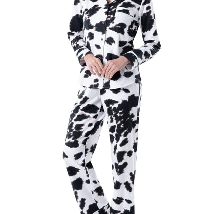 Wrangler womens Long Sleeve Flannel Top and Pant Pajama Set, Cow Print, 2X