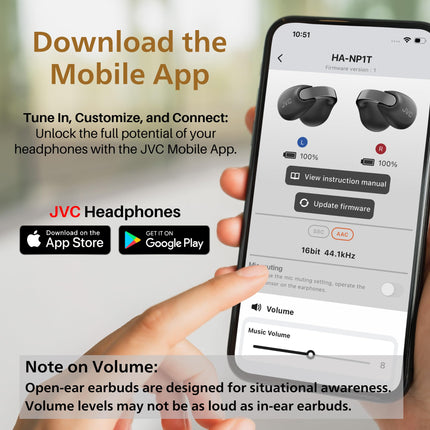 JVC nearphones Open Ear-Cuffs Wireless Headphones with Clasp Mechanism, Multipoint, Single Ear use, BT 5.3, Long Battery Life (up to 24 Hours) - HA-NP1T-H ICE Grey