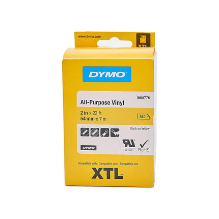 DYMO XTL All-Purpose Vinyl Labels | 54 mm x 7 m | Black on Yellow