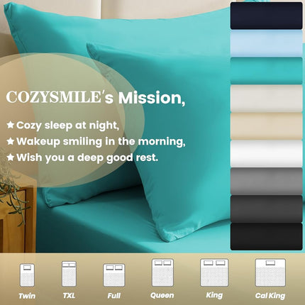 CozySmile Silky Soft King Size Sheet Set - Luxury 4 Piece Breathable Cooling Sheets for King Size Bed, 16" Deep Pocket Easy Care Wrinkle Free Bedding Sheet and Pillowcase Set, Turquoise