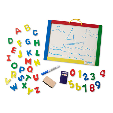 Pizarra magnética y de borrado en seco Melissa & Doug con 36 imanes, tizas, borrador y rotulador de borrado en seco