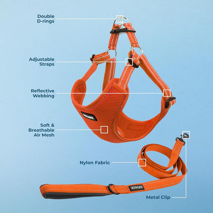 Best Pet Supplies Voyager Adjustable Dog Harness Leash Set with Reflective Stripes for Walking Heavy-Duty Full Body No Pull Vest with Leash D-Ring, Breathable All-Weather - Harness (Orange), S