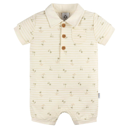 Gerber Baby Boys Cotton Polo Romper, Palm Tree Str
