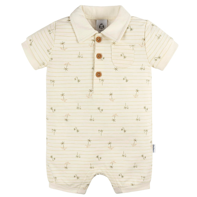 Gerber Baby Boys Cotton Polo Romper, Palm Tree Str