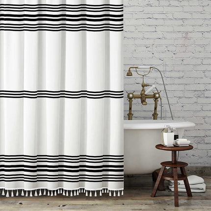 Seasonwood White Tassel Fabric 84 inch Shower Curt