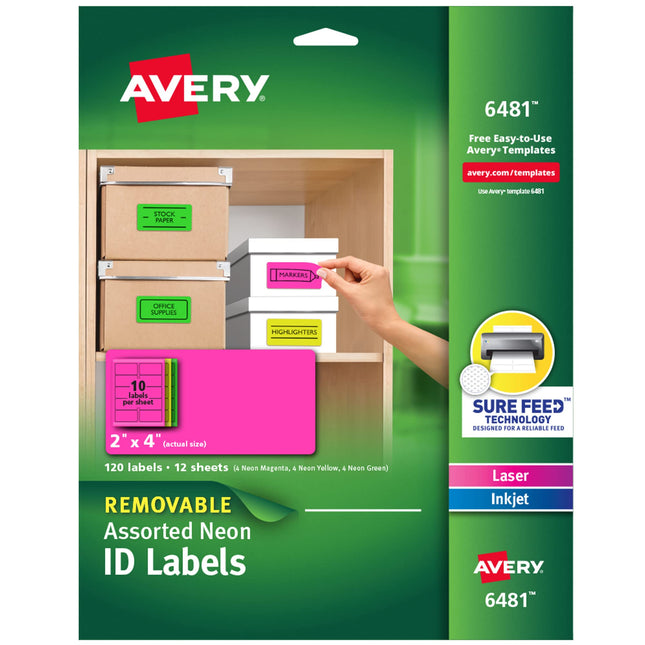 Avery Multipurpose Labels, Removable, Assorted Neo