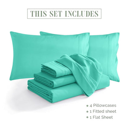 Elegant Comfort Soft 1500 Thread Count 4 Piece Bed Sheets Set 18-24 Inch Extra Deep Pocket Smart Storage Pockets Wrinkle Free Twin/Twin XL Sheets (Paradise Teal)