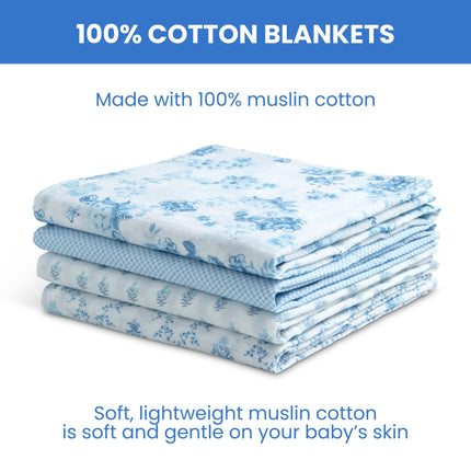 Delta Children 100% Cotton Muslin Baby Receiving Blankets for Girls and Boys � 47x47 Inches (Pack of 4), Blue Botanicals