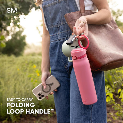 Simple Modern Mesa Loop Water Bottle with Covered Straw and Handle | 24oz Cup Holder Friendly Insulated Stainless Steel Bottles for Travel, Sports and School | Strawberry Fields