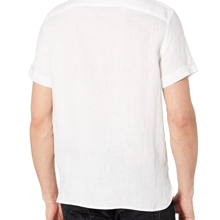 Perry Ellis Men's Short Sleeve Solid Linen Shirt Button, Bright White-4ahw3027, XL