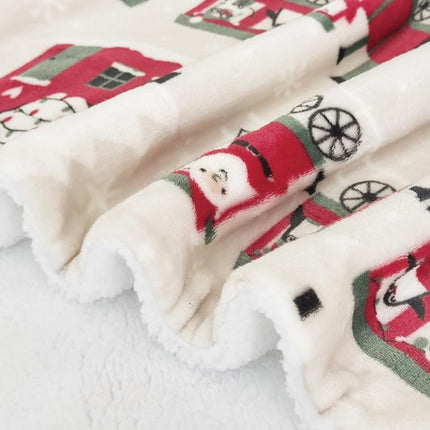 Elegant Comfort Reversible and Ultra-Plush Flannel Fleece-Winter Christmas Sherpa Throw- Lightweight Soft and Cozy-Holiday Decorative Throw, Perfect for Lounging, 50 x 60 inches, Santa Train