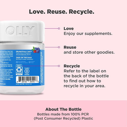OLLY Glowing Skin Gummy, 25 Day Supply (50 Gummies), Plump Berry, Hyaluronic Acid, Collagen, Sea Buckthorn, Chewable Supplement (Packaging May Vary)