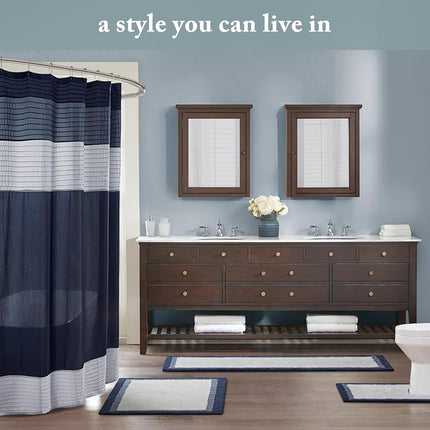 Madison Park Amherst Rideau de douche de salle de bain en fausse soie à rayures, rideaux de bain modernes en microfibre, 72x72 pouces, Aqua