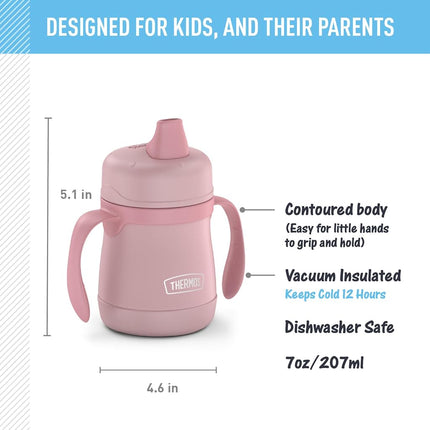 Thermos Kids 7oz/210ml Stainless Steel Sippy Cup with Handles (Pastel Rose)