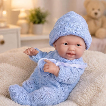 JC Toys - Mini La Newborn First Day | Anatomically Correct Real Boy Baby Doll | 9.5" All-Vinyl | Includes Knit Outfit, Hat and Pacifier | Designed by Berenguer | Ages 2+