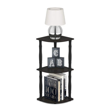 Furinno TURN-N-TUBE Corner Shelf, 3-Tier Corner Bookshelf, Display Storage Shelves with Open Shelves, Classic Tubes, for Organization and Storage, Living Room, Home Office, Espresso