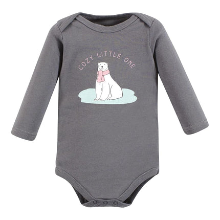 Hudson Baby unisex-baby Cotton Long-sleeve Bodysuits, Girl Arctic Animals, 3-6 Months