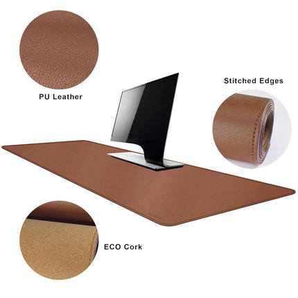 MAIDERN 140 x 60cm Cork & Leather Desk Pad, Large XXL Desk Mat, Full Desk Mouse Pad, Dual Sided Desk Pad, Desk Pad Protector for Gaming Home Office (Brown)