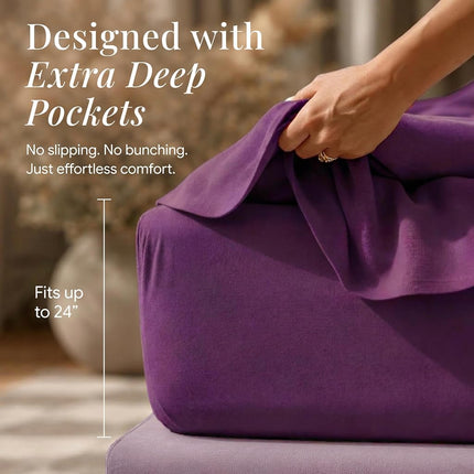 Tribeca Living Twin Luxury Solid Flannel Deep Pocket Sheet Set, Dark Purple