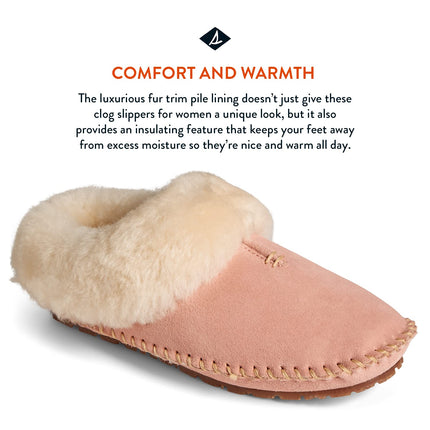 Sperry Women's Fur Trim Clog Slipper, Blush, 6