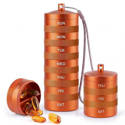 Weekly Metal Pill Organizer 2 Times a Day, Waterpr
