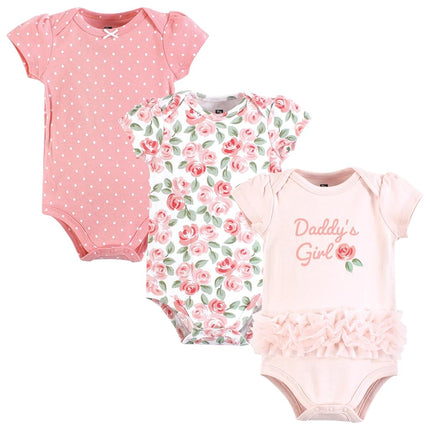 Hudson Baby Unisex Baby Cotton Bodysuits, Coral Floral Daddys Girl, 18-24 Months