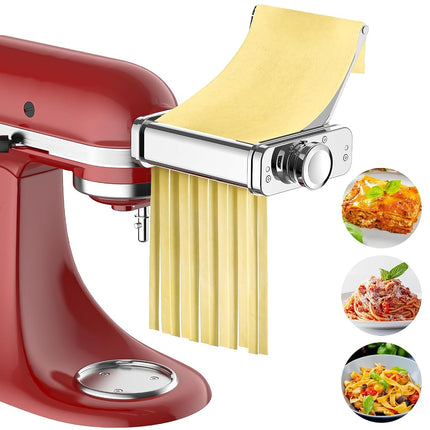 Accessoire à pâtes pour batteur sur socle KitchenAid, machine à pâtes entièrement métallique pour KitchenAid, comprenant un rouleau pour feuilles de pâtes, un coupe-spaghettis, un coupe-fettuccines et une brosse de nettoyage