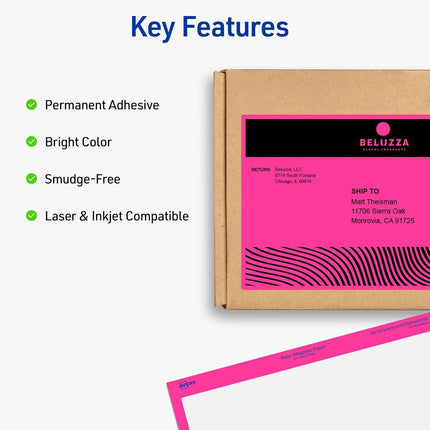 Avery Neon Shipping Labels for Laser Printers, 5-1/2" x 8-1/2", 200 Pink Labels (5948)