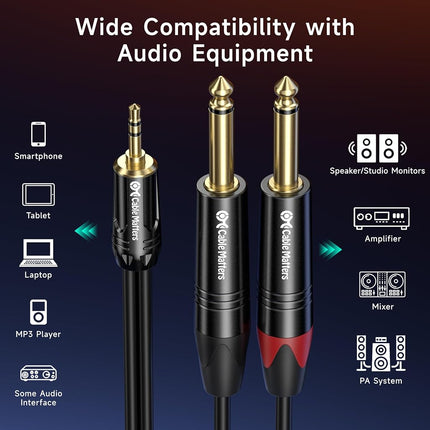 Cable Matters 3.5mm TRS to Dual 6.35mm TS Breakout Cable - 3ft, 1/8 to 1/4 Stereo Cable, 3.5mm to 1/4 Y Splitter Cord