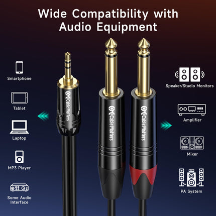 Cable Matters 3.5mm TRS to Dual 6.35mm TS Breakout Cable - 3ft, 1/8 to 1/4 Stereo Cable, 3.5mm to 1/4 Y Splitter Cord