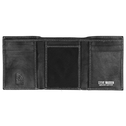 Steve Madden mens Leather Rfid Extra Capacity Attached Flip Pocket Wallet, Black (Antique), One Size UK