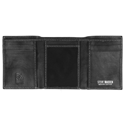 Steve Madden mens Leather Rfid Extra Capacity Attached Flip Pocket Wallet, Black (Antique), One Size UK