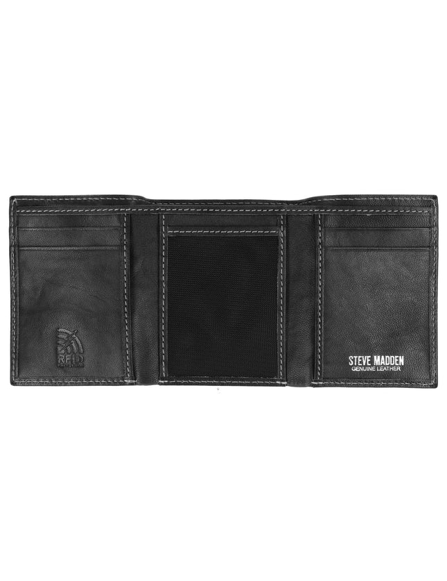 Steve Madden mens Leather Rfid Extra Capacity Attached Flip Pocket Wallet, Black (Antique), One Size UK