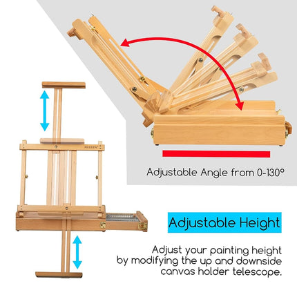 MEEDEN Studio Sketchbox Table Easel with Metal Lined Drawer - Adjustable Solid Beech Wood Tabletop Easel, Artist Easel with Storage, Perfect for Studio or Plein Air - Holds canvases up to 34" high