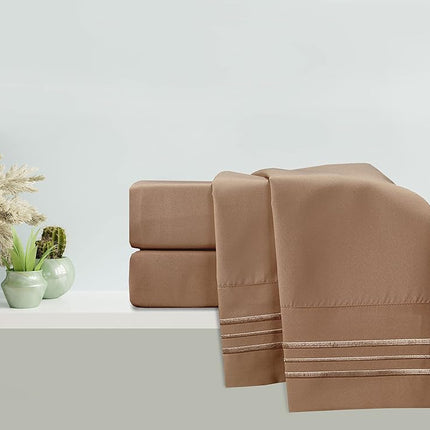 Elegant Comfort Luxurious Microfiber GIFT BOX 4-Piece Bedding Sheet Set, Breathable, Soft 1500 Premium Hotel Quality, Deep Pocket and Easy Fit, California King, Taupe