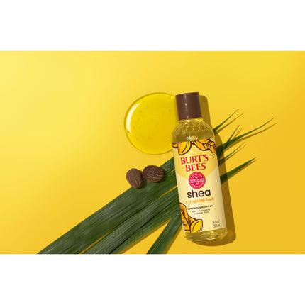 Burt's Bees Aceite Corporal Luminoso de Karité + Frutas Tropicales, No Grasoso, Rico en Antioxidantes para una Piel Radiante, No Irritante, Cuidado de la Piel de Origen Natural, 8 oz.