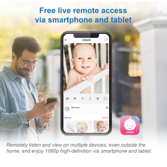 VTech RM9751 Yellow Daisy Smart Wi-Fi Baby Camera, iOS & Android Enabled, 1080p Full HD, Privacy Mode Cover, Night Light, Soothing Sounds & Lullabies, Two-way Intercom,Temperature Sensor, Night Vision