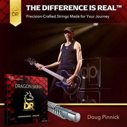 DR Strings Dragon Skin+ Series Stainless Steel Bass Strings - Light 40-100