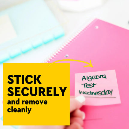 Notas Adhesivas Transparentes de Colores Post-it, 3x3 pulgadas, se pegan firmemente y se retiran limpiamente