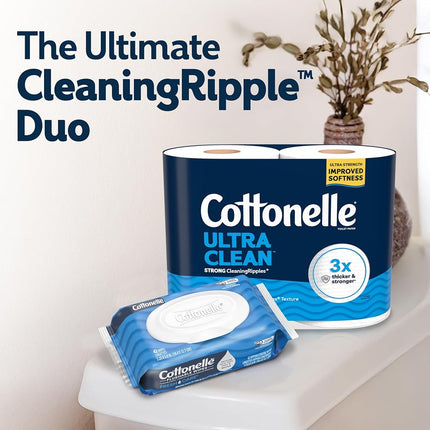 Papier toilette Cottonelle Ultra Clean avec texture Active CleaningRipples, 24 rouleaux géants familiaux (24 rouleaux géants familiaux = 132 rouleaux réguliers) (4 paquets de 6), 353 feuilles par rouleau, l'emballage peut varier, blanc