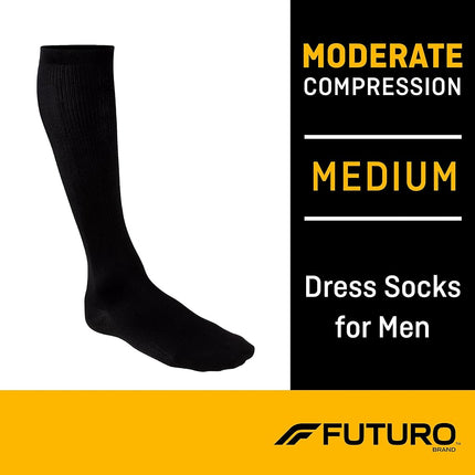 FUTURO Dress Socks for Men, Medium, Black, Moderate (15-20 mm/Hg)