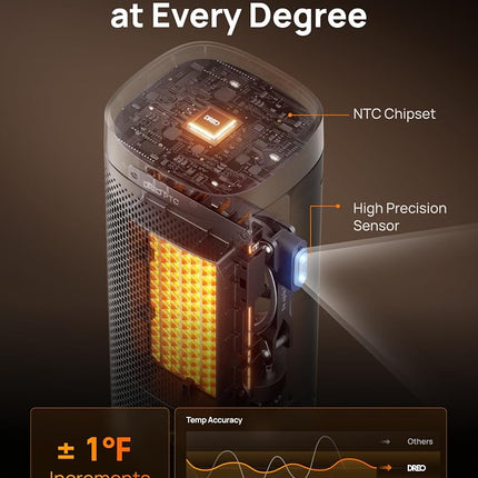 DREO Space Heaters for Indoor Use, 16" PTC Ceramic Heater with Thermostat, 1500W Quiet Portable Electric Heater for Bedroom Home Office with Remote, 70° Oscillation, Overheat Protection, 12H Timer