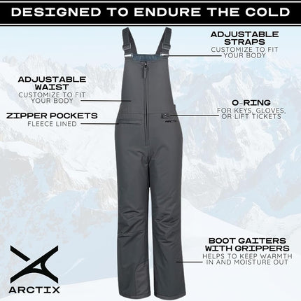 Arctix Kids Insulated Snow Bib Overalls, Charcoal, X-Large
